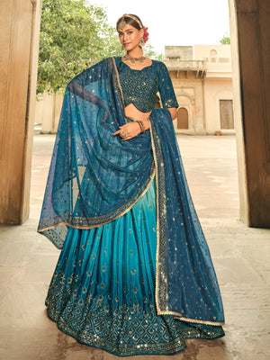 Rajwada Women Blue Semi Stitched Lehenga With  Unstitched Blouse