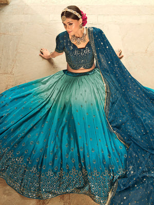 Rajwada Women Blue Semi Stitched Lehenga With  Unstitched Blouse