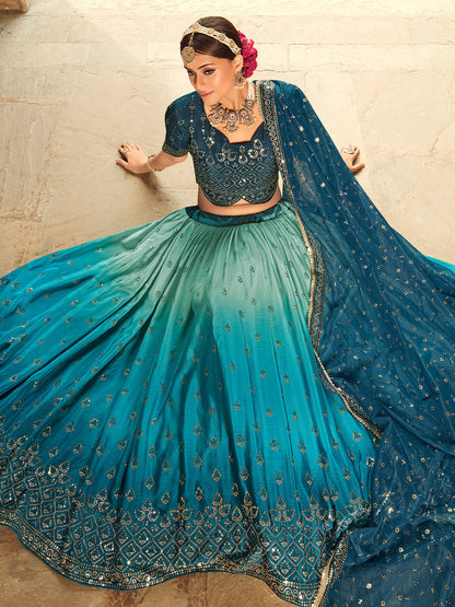 Rajwada Women Blue Semi Stitched Lehenga With  Unstitched Blouse