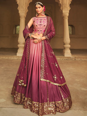 Rajwada Women Pink Semi Stitched Lehenga With  Unstitched Blouse