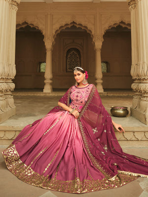 Rajwada Women Pink Semi Stitched Lehenga With  Unstitched Blouse