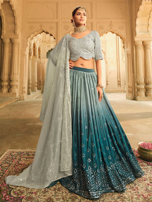 Rajwada Women Grey Semi Stitched Lehenga With  Unstitched Blouse