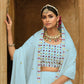 Rajwada Women Light Blue Semi Stitched Lehenga With  Unstitched Blouse