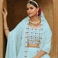 Rajwada Women Light Blue Semi Stitched Lehenga With  Unstitched Blouse