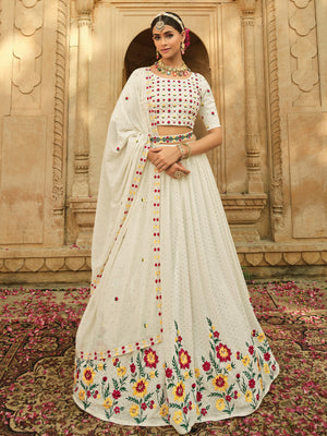 Rajwada Women White Semi Stitched Lehenga With  Unstitched Blouse