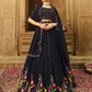 Rajwada Women Blue Semi Stitched Lehenga With  Unstitched Blouse