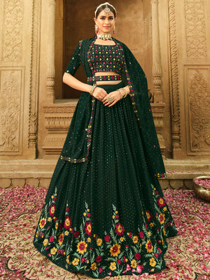 Rajwada Women Green Semi Stitched Lehenga With  Unstitched Blouse