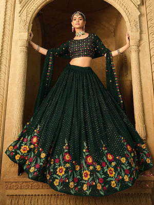 Rajwada Women Green Semi Stitched Lehenga With  Unstitched Blouse