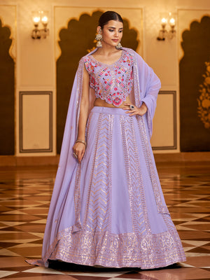 Rajwada Women Lavender Semi Stitched Lehenga With  Unstitched Blouse