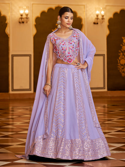 Rajwada Women Lavender Semi Stitched Lehenga With  Unstitched Blouse