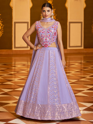 Rajwada Women Lavender Semi Stitched Lehenga With  Unstitched Blouse