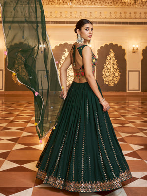Rajwada Women Dark Green Semi Stitched Lehenga With  Unstitched Blouse