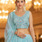 Rajwada Women Light Blue Semi Stitched Lehenga With  Unstitched Blouse
