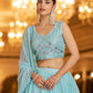 Rajwada Women Light Blue Semi Stitched Lehenga With  Unstitched Blouse