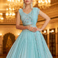 Rajwada Women Light Blue Semi Stitched Lehenga With  Unstitched Blouse