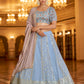 Rajwada Women Light Blue Semi Stitched Lehenga With  Unstitched Blouse