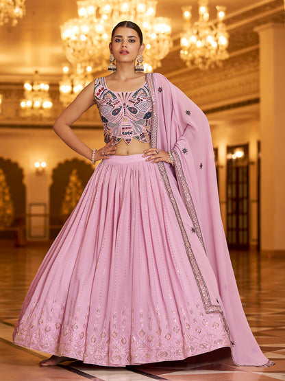 Rajwada Women Pink Semi Stitched Lehenga With  Unstitched Blouse