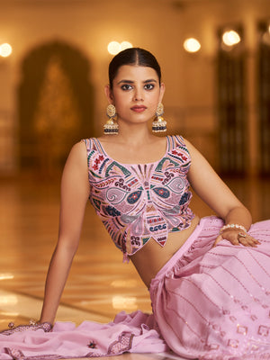 Rajwada Women Pink Semi Stitched Lehenga With  Unstitched Blouse