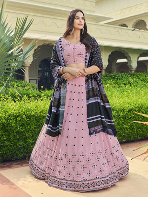 Rajwada Women Pink Semi Stitched Lehenga With  Unstitched Blouse