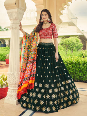 Rajwada Women Green Semi Stitched Lehenga With  Unstitched Blouse
