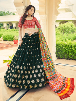 Rajwada Women Green Semi Stitched Lehenga With  Unstitched Blouse