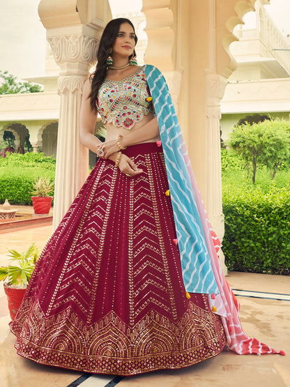 Rajwada Women Pink Semi Stitched Lehenga With  Unstitched Blouse