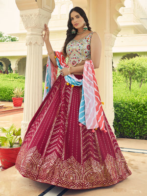 Rajwada Women Pink Semi Stitched Lehenga With  Unstitched Blouse