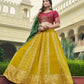 Rajwada Women Mustard Semi Stitched Lehenga With  Unstitched Blouse