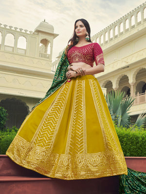 Rajwada Women Mustard Semi Stitched Lehenga With  Unstitched Blouse