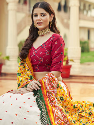 Rajwada Women White Semi Stitched Lehenga With  Unstitched Blouse
