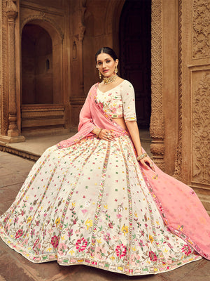 Rajwada Women Apricot Embroidered Festive Semi Stitched Lehenga With  Unstitched Blouse