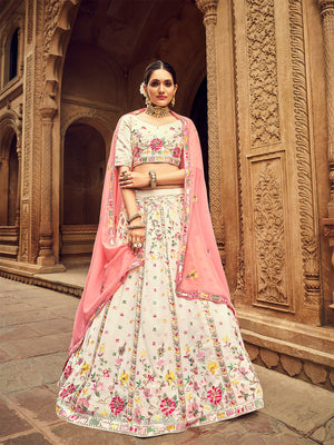 Rajwada Women Apricot Embroidered Festive Semi Stitched Lehenga With  Unstitched Blouse