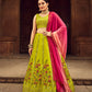 Rajwada Women Lime Embroidered Festive Semi Stitched Lehenga With  Unstitched Blouse
