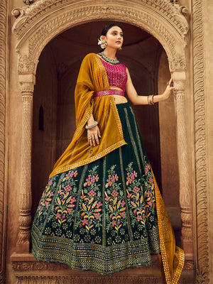 Rajwada Women Dark Green Embroidered Festive Semi Stitched Lehenga With  Unstitched Blouse