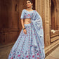 Rajwada Women Sky Blue Embroidered Festive Semi Stitched Lehenga With  Unstitched Blouse