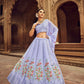 Rajwada Women Sky Blue Embroidered Festive Semi Stitched Lehenga With  Unstitched Blouse