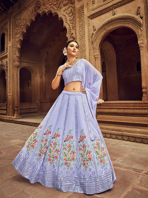 Rajwada Women Sky Blue Embroidered Festive Semi Stitched Lehenga With  Unstitched Blouse
