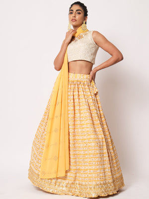 Rajwada Women Elegant Yellow Art Silk Semi-Stitched Lehenga Choli