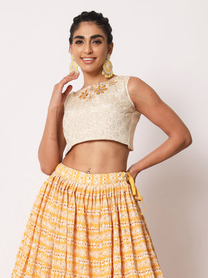 Rajwada Women Elegant Yellow Art Silk Semi-Stitched Lehenga Choli