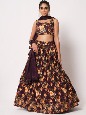 Rajwada Women Elegant Violet Art Silk Semi-Stitched Lehenga Choli