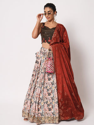 Rajwada Women Elegant White Art Silk Semi-Stitched Lehenga Choli