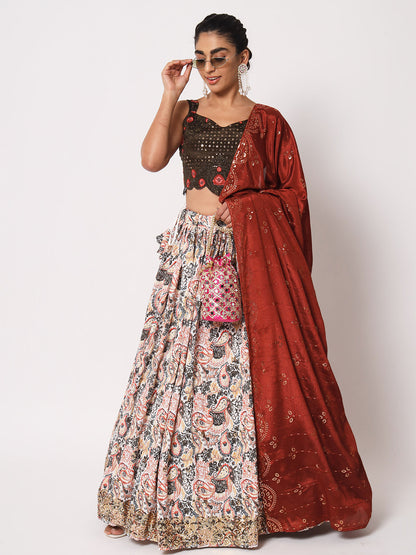 Rajwada Women Elegant White Art Silk Semi-Stitched Lehenga Choli