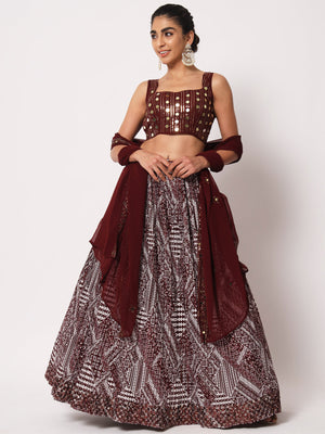 Rajwada Women Elegant Maroon Art Silk Semi-Stitched Lehenga Choli