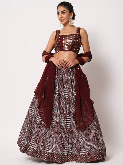 Rajwada Women Elegant Maroon Art Silk Semi-Stitched Lehenga Choli