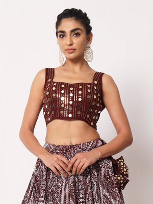 Rajwada Women Elegant Maroon Art Silk Semi-Stitched Lehenga Choli