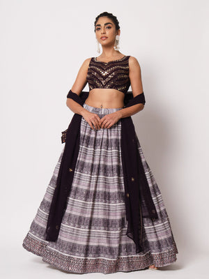 Rajwada Women Elegant Violet Art Silk Semi-Stitched Lehenga Choli