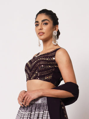 Rajwada Women Elegant Violet Art Silk Semi-Stitched Lehenga Choli