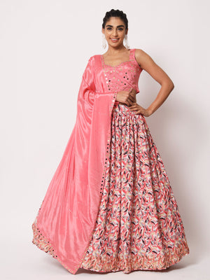 Rajwada Women Elegant Pink Art Silk Semi-Stitched Lehenga Choli