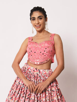 Rajwada Women Elegant Pink Art Silk Semi-Stitched Lehenga Choli