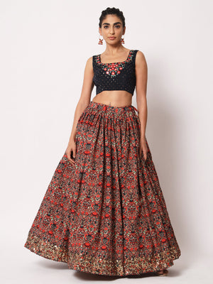 Rajwada Women Elegant Multicolor Art Silk Semi-Stitched Lehenga Choli